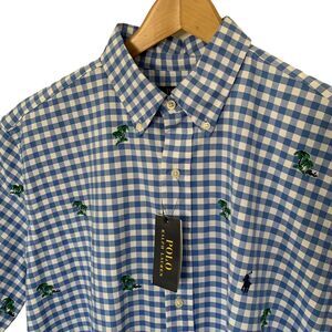 POLO Ralph Lauren Shirt Mens XLT Big Tall Gingham Palm Tree Embroidered Oxford